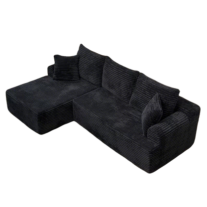 New 96"Frameless Boneless Soft Sofa,Cloud Sectional Couch With L-Shaped Chaise Black Left Corner image 6