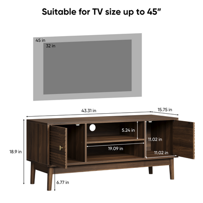 43.31 inch TV Stand, Mid-Century Modern TV Stand for 32/45 inch TV, Entertainment Center with Storage, Media Console Table for Living Room and Bedroom, Walnut image 8