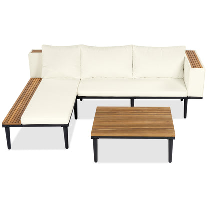 <Old SKU: N704G201251A>Luxury Patio Furniture Set with Removable Cushions and Coffee Table, L-Shaped Acacia Wood Sofa with Side table, Outdoor Conversation Sectional Sofa for Backyard, Porch, Beige image 6