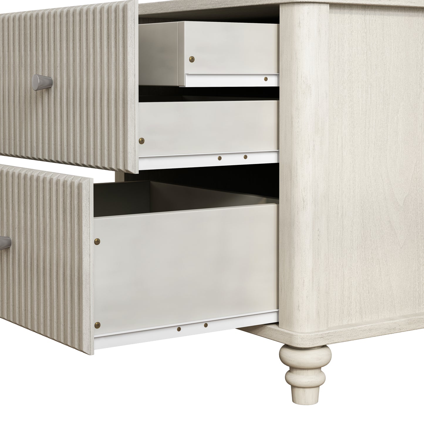 Fluted Nightstand, 21.65" Wide Side Table with 3 Drawers, Mid Century Modern Wood NightStand with Metal Handle, Wooden Bedside End Table for Bedroom, Living Room, Closet, Beige image 9