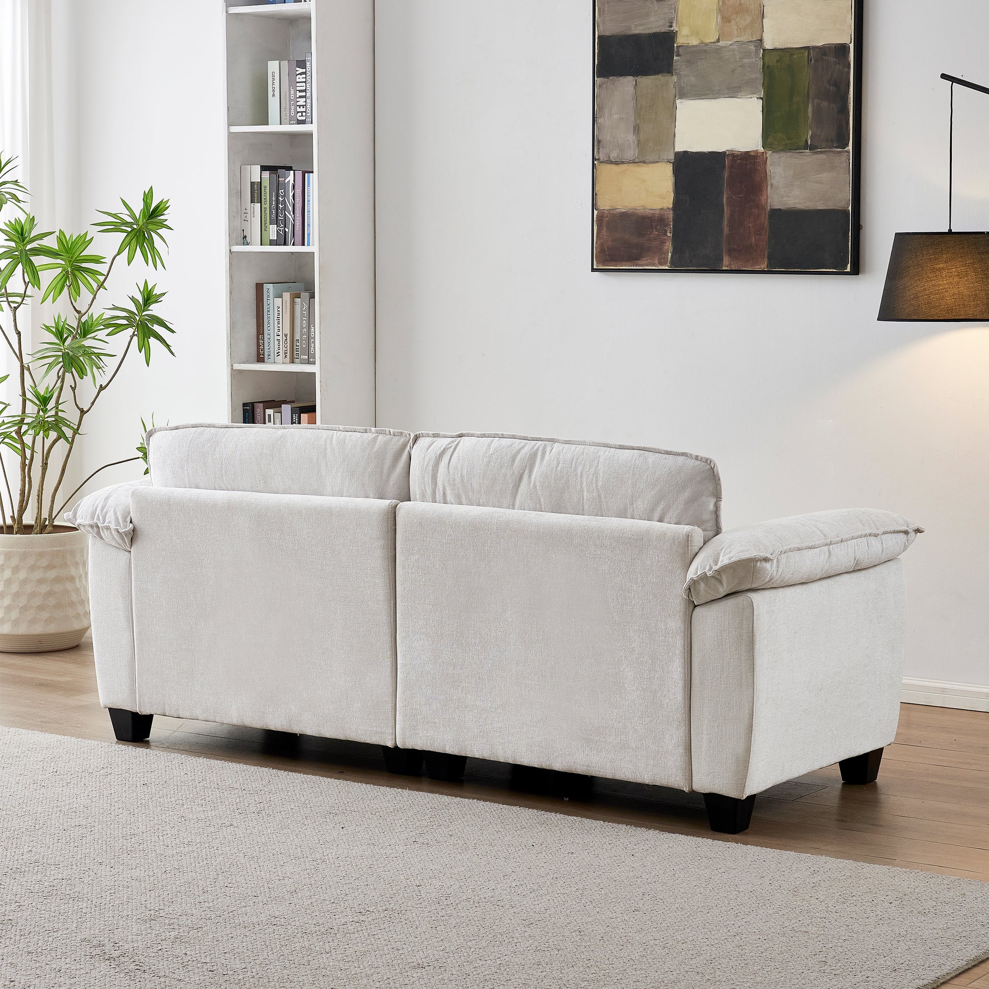 Living Room Furniture Big Loveseat Luxury Couch with Soft Chenille Upholstered Sofa Beige image 3