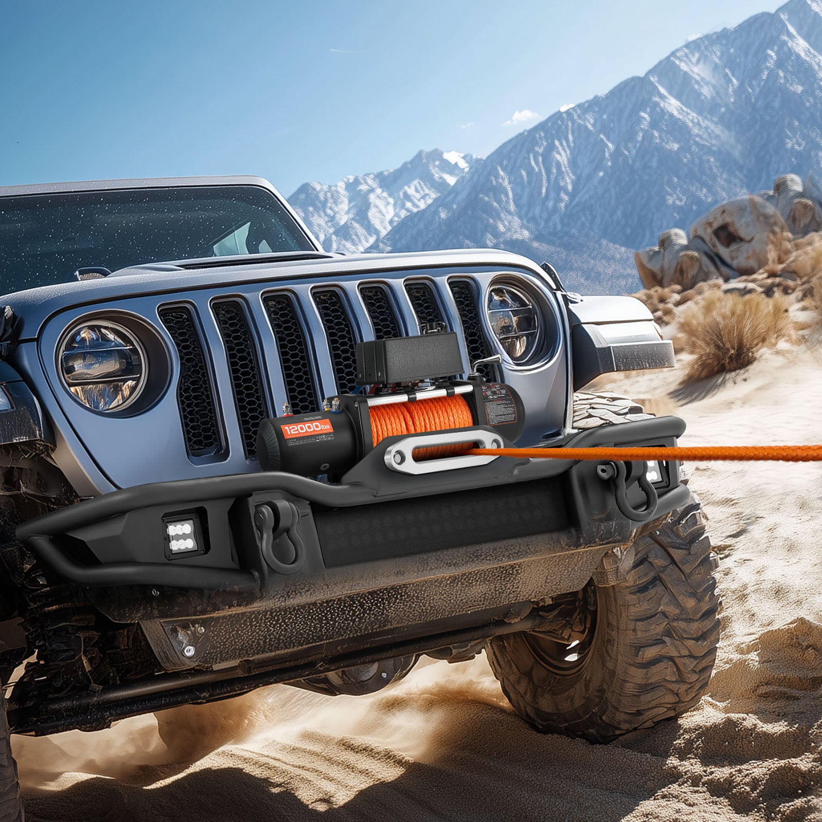 Electric Winch, 12000 lbs Load Capacity, 12V DC Truck Winch with Φ0.36 in x 75.5 ft Synthetic Rope, Wireless & Wired Remote Control, IP55 Waterproof for Towing Off-Road SUV Jeep Trailer Boat image 2