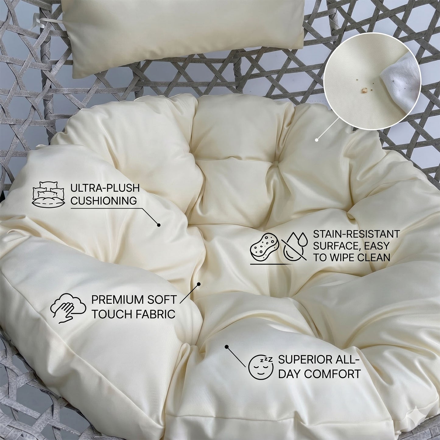 Folding PE Rattan Hanging Egg Chair with Stand, Gray Indoor Outdoor Hammock Swing Basket Chair, Aluminum Steel Frame for Patio Balcony Backyard Bedroom image 8