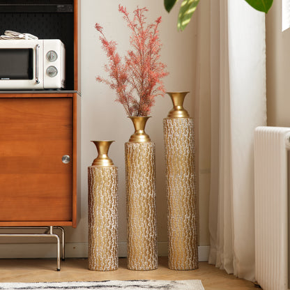 Metal decorative vases High distress metal center vases with growing vine patterns, set of 3 vases for home decoration 34 ", 29 ", 25 "H, gold image 12