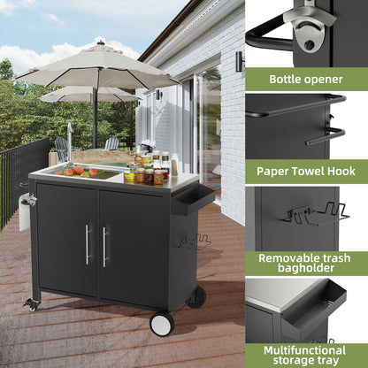 Outdoor Grill Table with Sink, Grill Cart with 304 Stainless Steel Sink and Cabinet, Outdoor Grill Cart,Outdoor Cart Sink Station with Wheels, L38" x W18" x H35" image 11