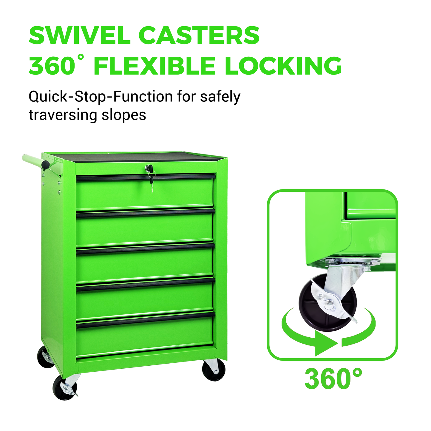 Rolling Metal Tool Chest with 5 Drawers, 20" 5-Drawer Tool Chest Cabinet with Ball Bearing Drawer Slides, Steel Tool Storage Box Organizer -GREEN image 5