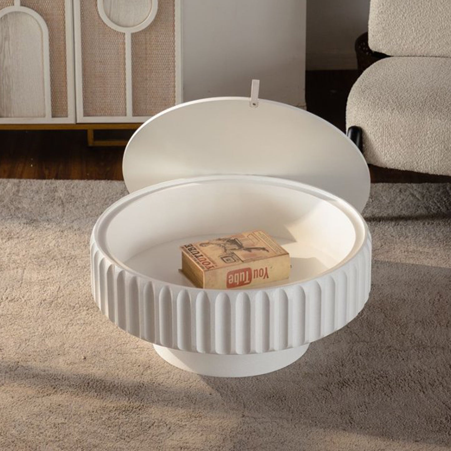 Round Fluted Storage Table with Lift-Off Lid, Sleek Texture, Perfect for Modern Living image 1