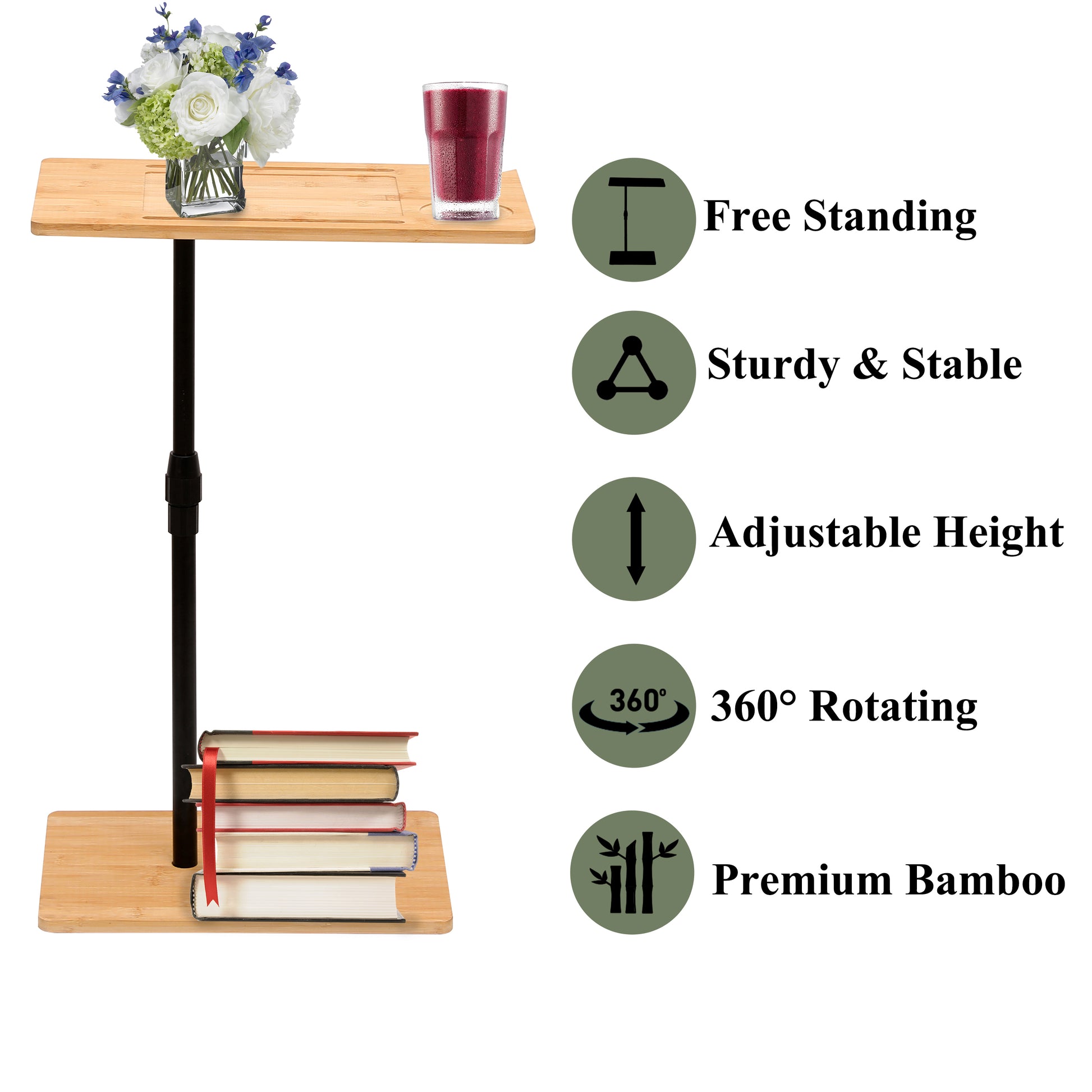 Bamboo Couch Tray Table Height Adjustable C-Shaped End Table with Slots 2 Tier Sofa Side Table for Living Room & Bedroom (Rectangle + Rectangle) image 5