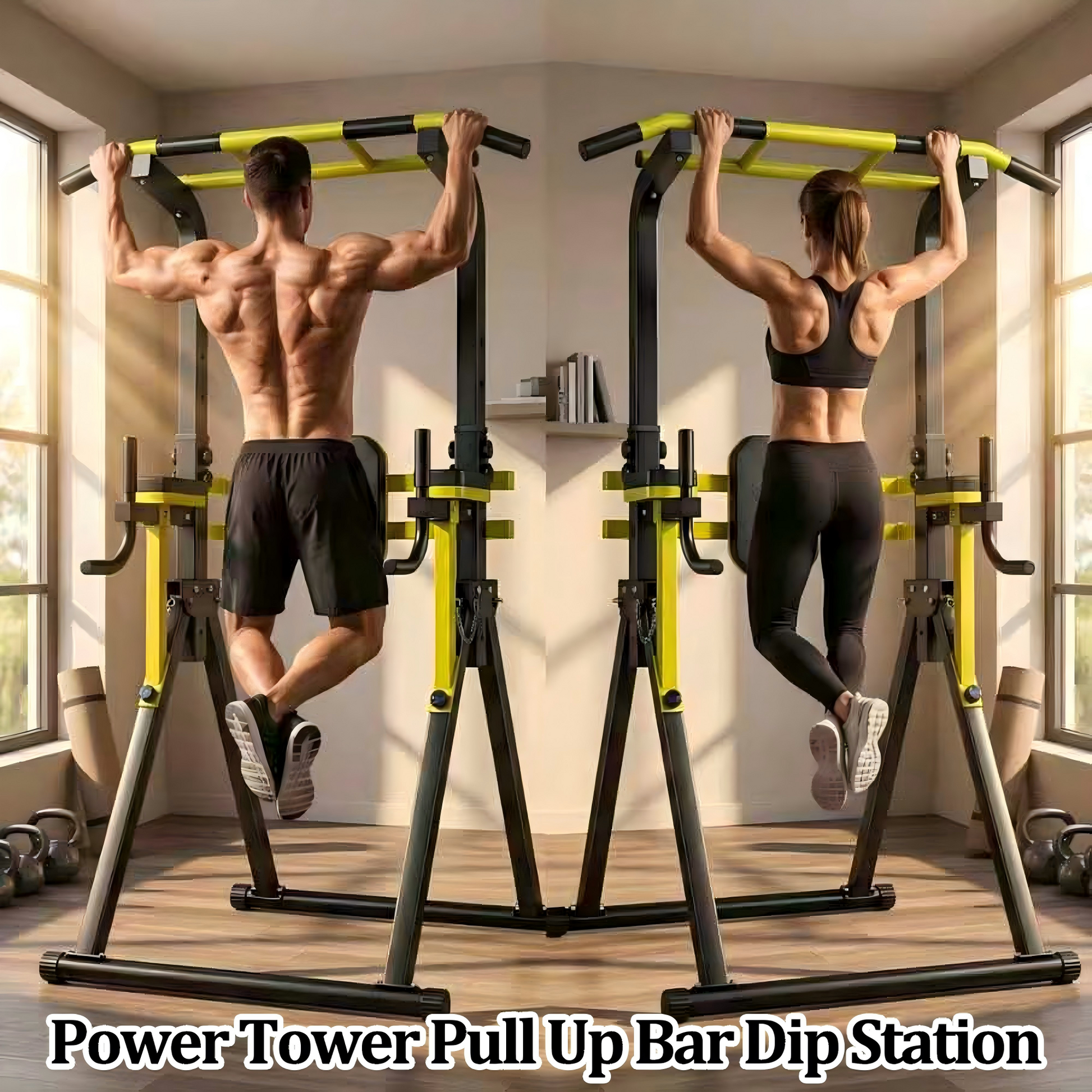 Power Tower Pull Up Bar Station, 10-Level Adjustable Height Dip Station, Heavy-duty Frame Structure,Multi-Functional Home Gym Strength Training Equipment image 3