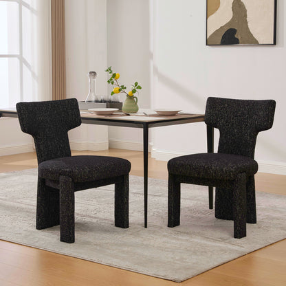 22.05" Wide Modern Upholstered Chenille Dining Chair Set of 2 with Rubberwood Legs, Armless Curved Back Accent Chairs for Living Room Bedroom Restaurant Cafes Dining Room Reception, Black/Gray image 1
