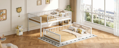 Full XL over Queen Bunk Bed with Ladder and Guardrails, White image 9