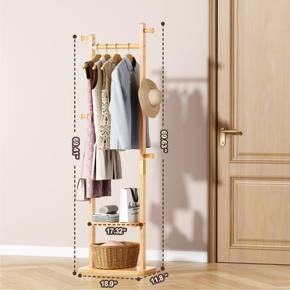 Coat Racks solid wood hanger 18.9* 11.8*71in Solid environmental protection easy to assemble beautiful can be placed in the bedroom/entrance/living room (wood color) image 6