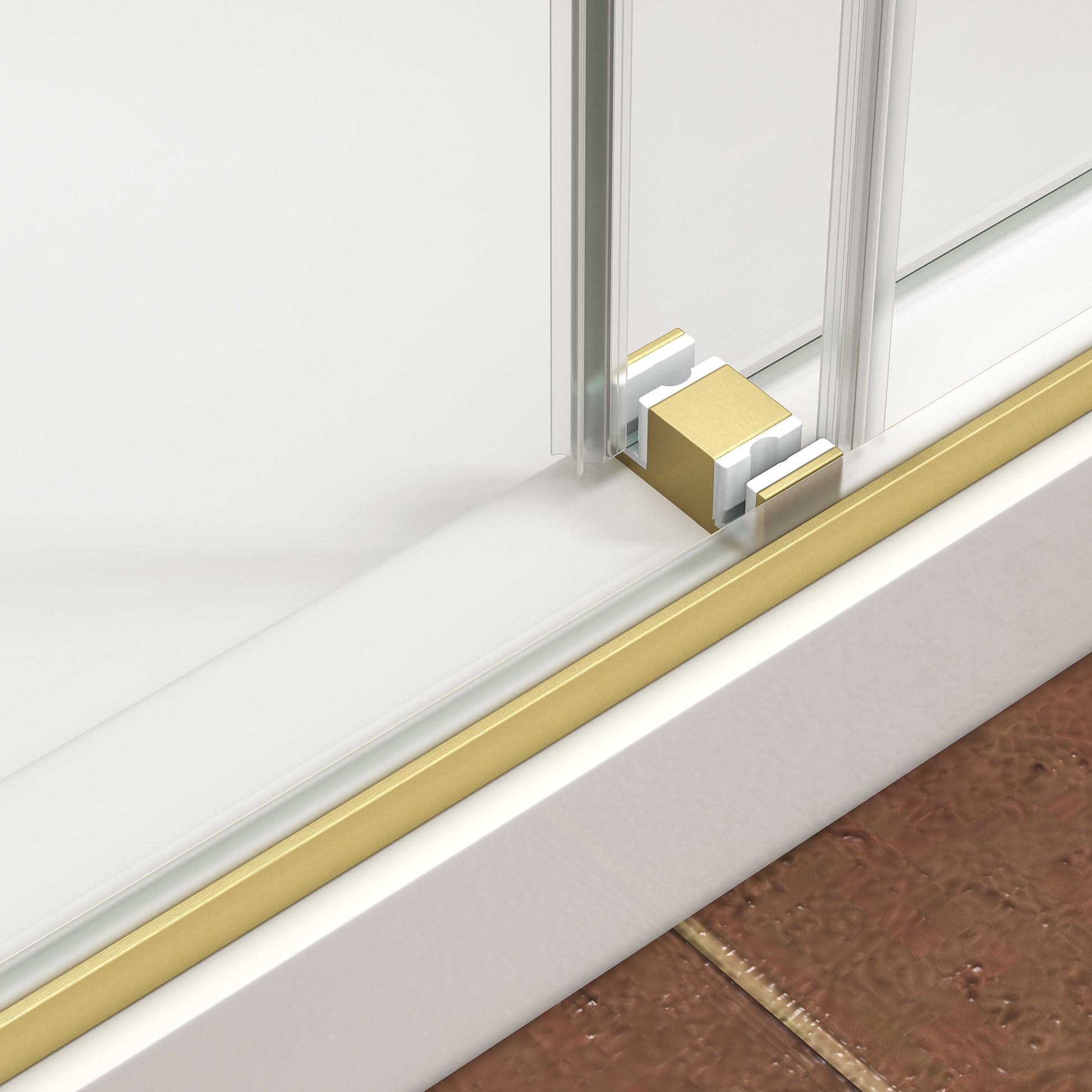 55"-60" W x 76" H Brushed Gold Reversible Installation Double Bypass Sliding Shower Door Easy Installation Frameless Shower Door,5/16"(8MM) Tempered Glass With Nano Explosion-proof Film image 5