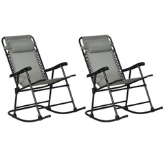 Outsunny 2 Piece Outdoor Rocking Chair Set, Patio Folding Lawn Rocker Set with Headrests for Yard, Patio, Deck, Backyard, Gray