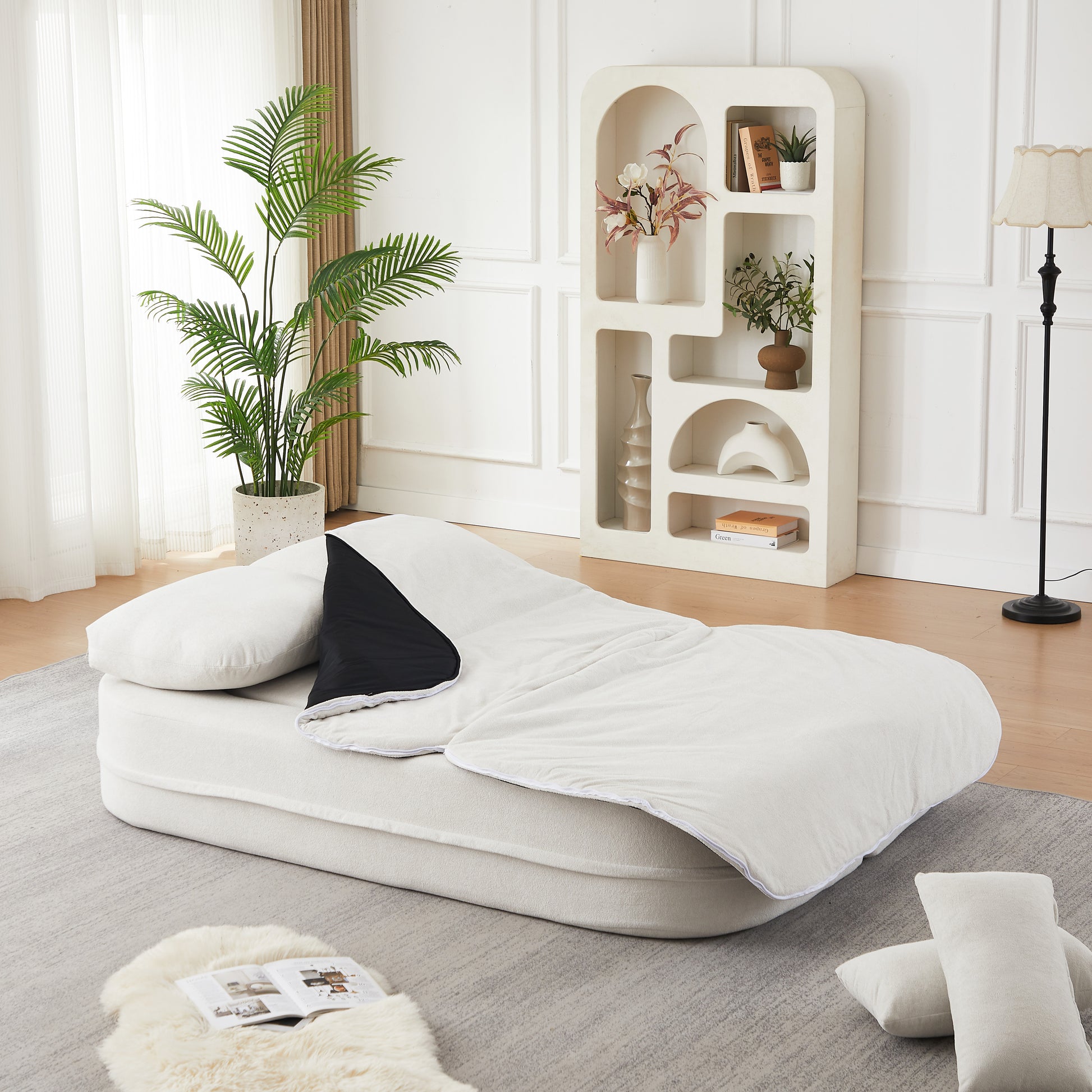 75''2-in-1 Foldable Sofa,Convertible Sleeper Foam Sofa Bed with Multi Functional Blanket, Chenille Floor folding sofa bed, Floor Sofa Lounge Sofa for Living Room Bedroom Lounge Studio image 10