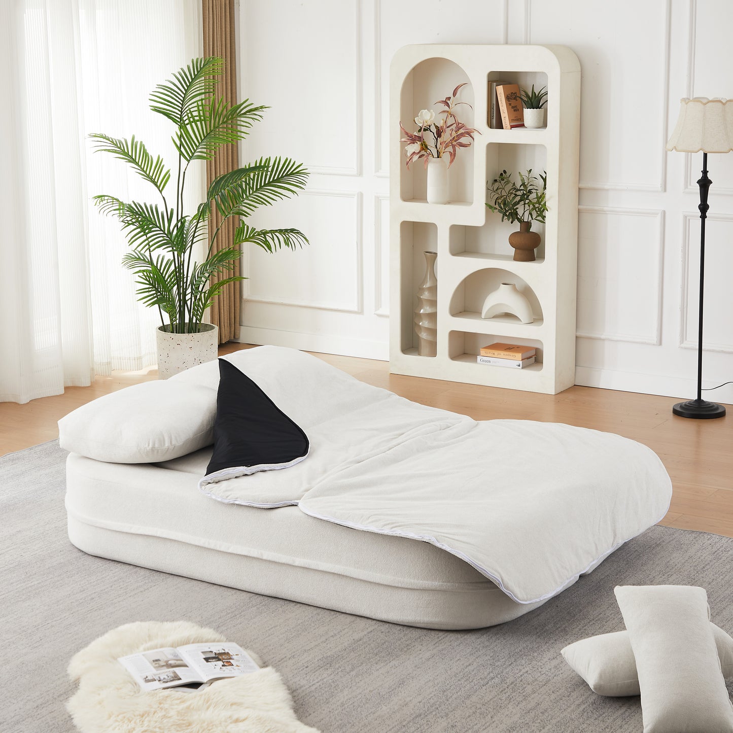 75''2-in-1 Foldable Sofa,Convertible Sleeper Foam Sofa Bed with Multi Functional Blanket, Chenille Floor folding sofa bed, Floor Sofa Lounge Sofa for Living Room Bedroom Lounge Studio image 10