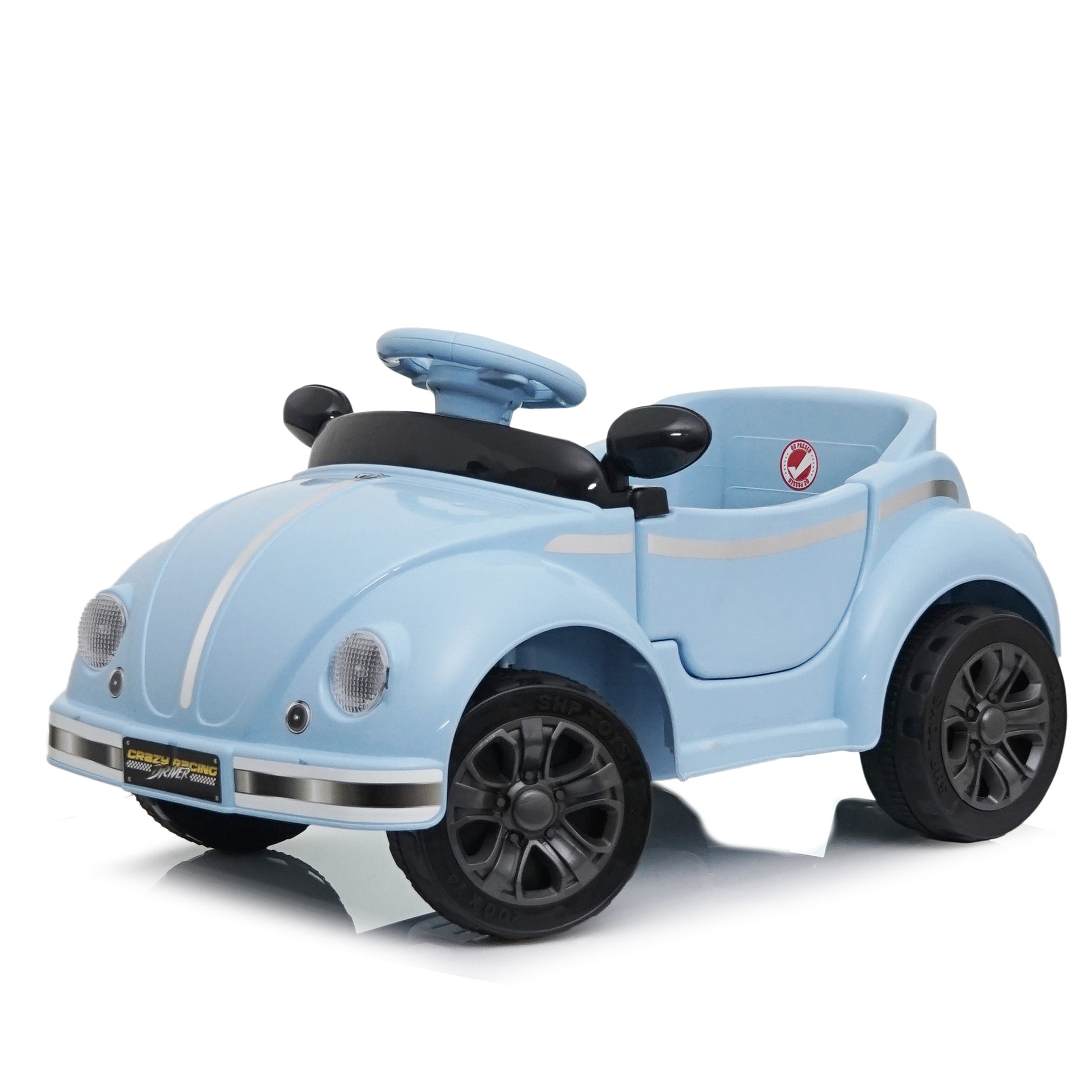 12V vintage kids ride on car in blue with LED headlights and remote control