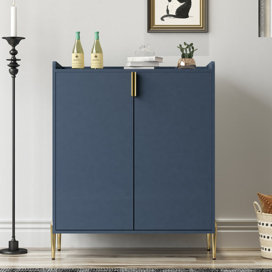 2 doors home wine bar cabinet with wine rack & adjustable storage shelf, modern sideboard with soft-closing hinge, dinning room buffet cabinet, Liquor Cabinet kitchen, living room coffee cart Blue image 1