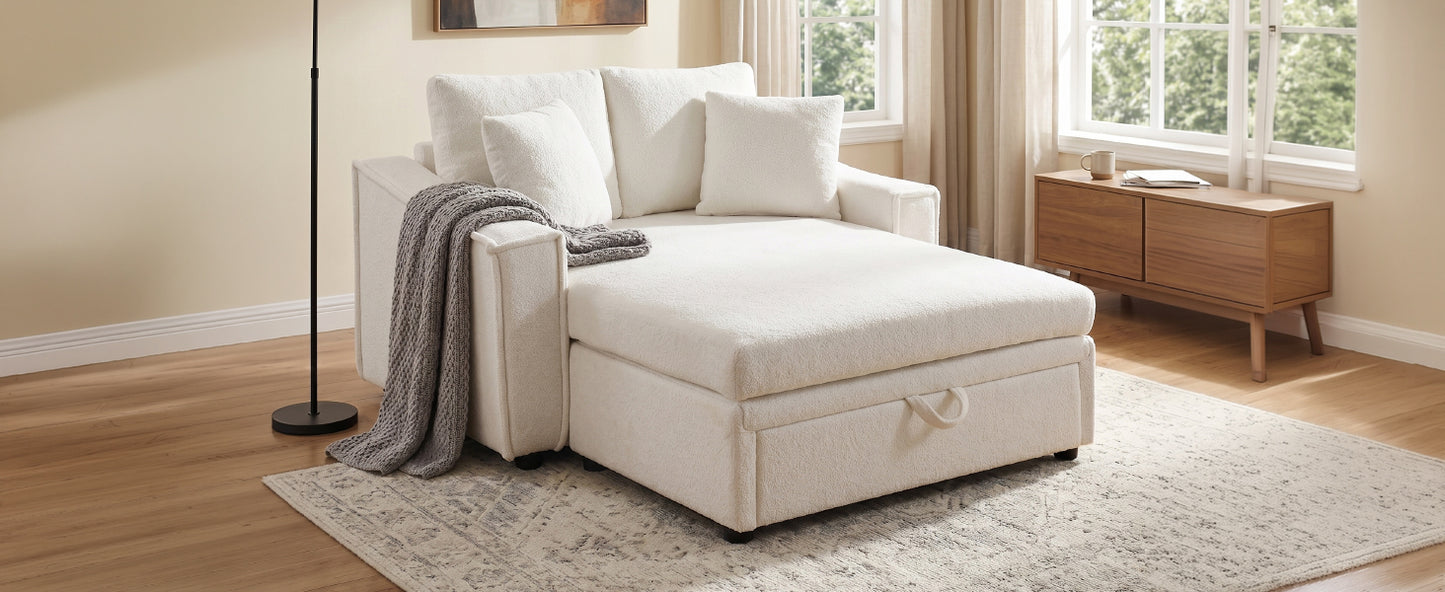 Modern Chaise Sofa 53.5" Sofa Couch Sofa Bed Sleeper Sofa with Pillows and Hidden Storage Space for Living Room, Bedroom, Beige image 2