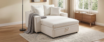 Modern Chaise Sofa 53.5" Sofa Couch Sofa Bed Sleeper Sofa with Pillows and Hidden Storage Space for Living Room, Bedroom, Beige image 2