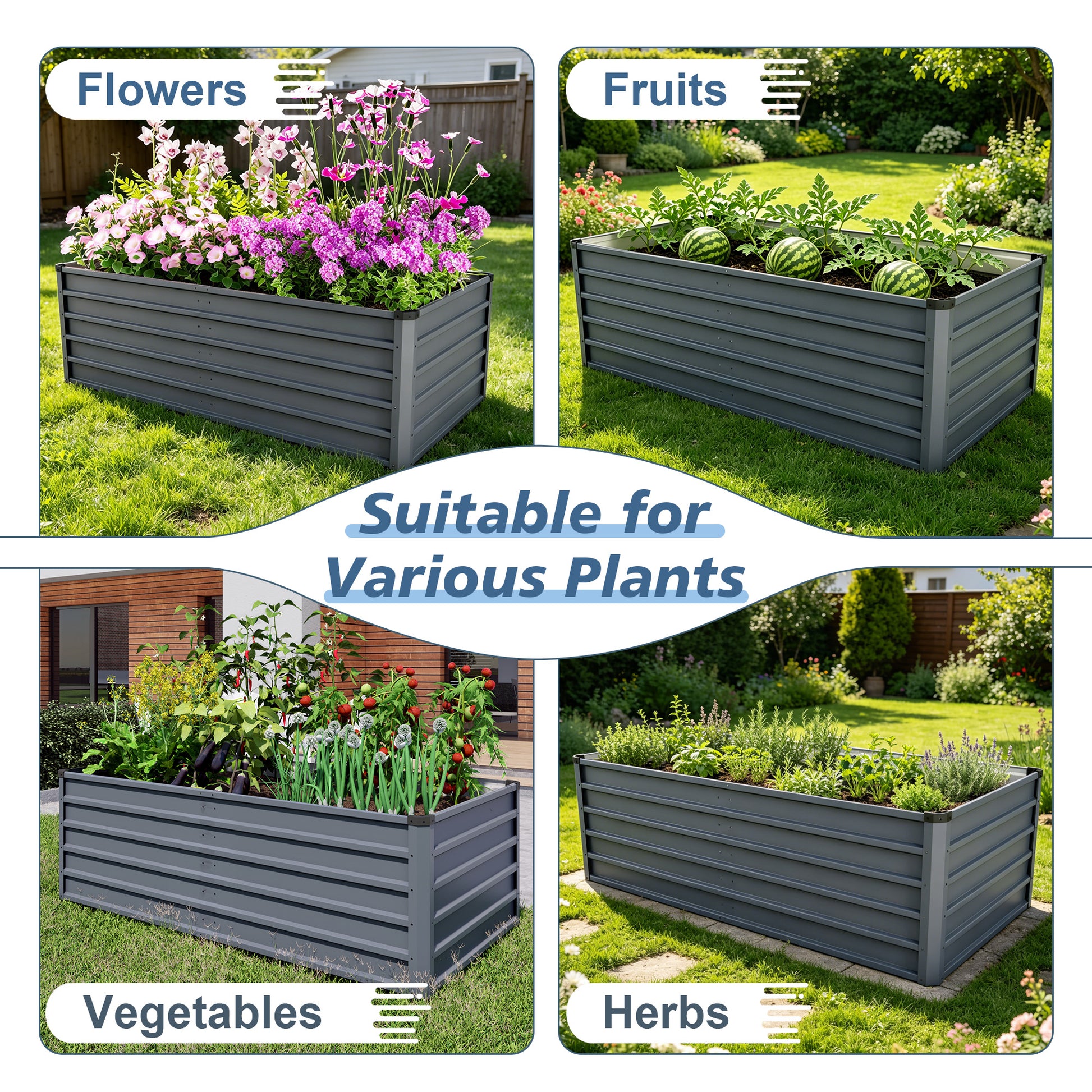 6x3x2ft 2pcs Large Raised Garden Bed Kit, Grey Rectangular Galvanized Metal Outdoor Garden Bed, Planter Raised Garden Boxes Outdoor Garden Beds for Growing Plants, Vegetables and Flowers. image 9
