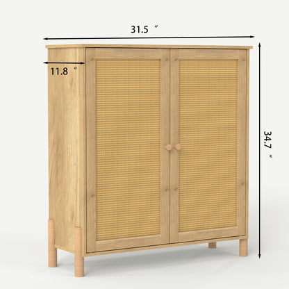 Mid-Century Modern Storage Cabinet with Woven Rattan Doors & Adjustable Shelves - Perfect for Living Room & Dining Room image 7