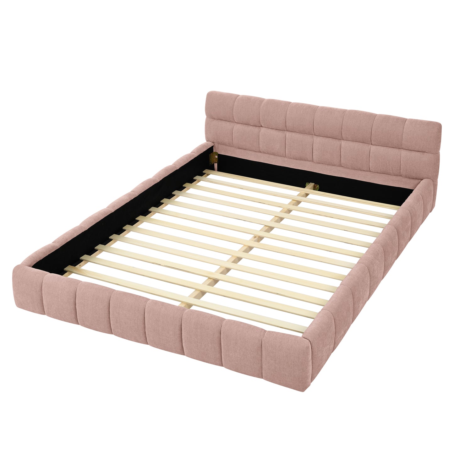 Queen Size Upholstered Bed Frame with Thick Fabric, Chenille Fabric Grounded Queen Size Platform Bed with Headboard and Solid Frame. No Box Spring Needed, PINK(68''*86.5''*23.5'') image 8