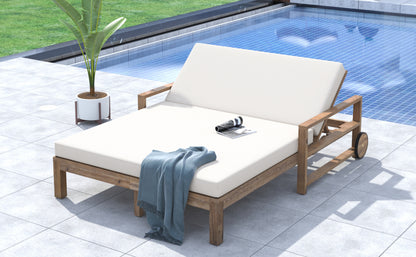 TREXM 1-Piece Farmhouse-styled Wooden Outdoor Sunbed for Ultimate Relaxation Outdoor Daybed Seating 2 People for Poolside, Garden and Backyard (Beige) image 3