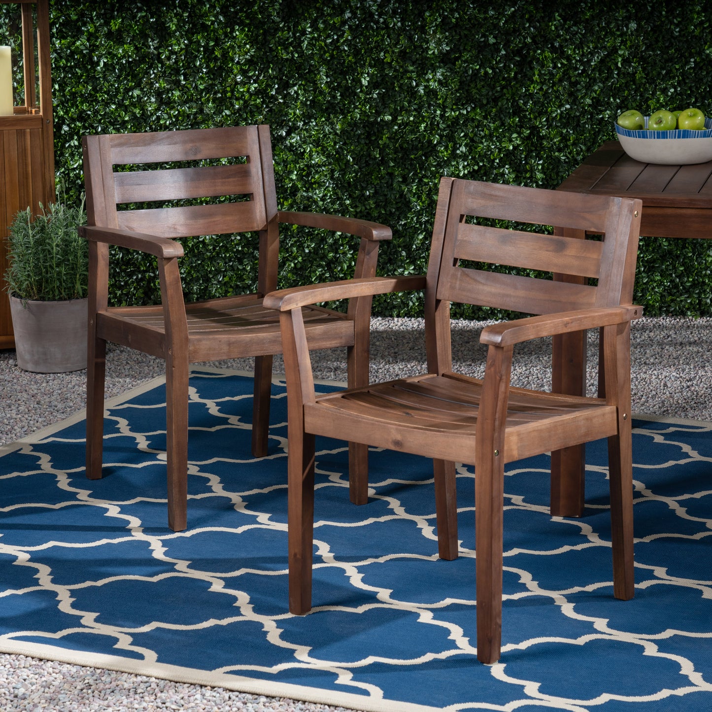STAMFORD Dining Chairs Set of 2,Acacia Wood Patio Armchair,for Backyard, Poolside, Garden,Dark Brown image 1