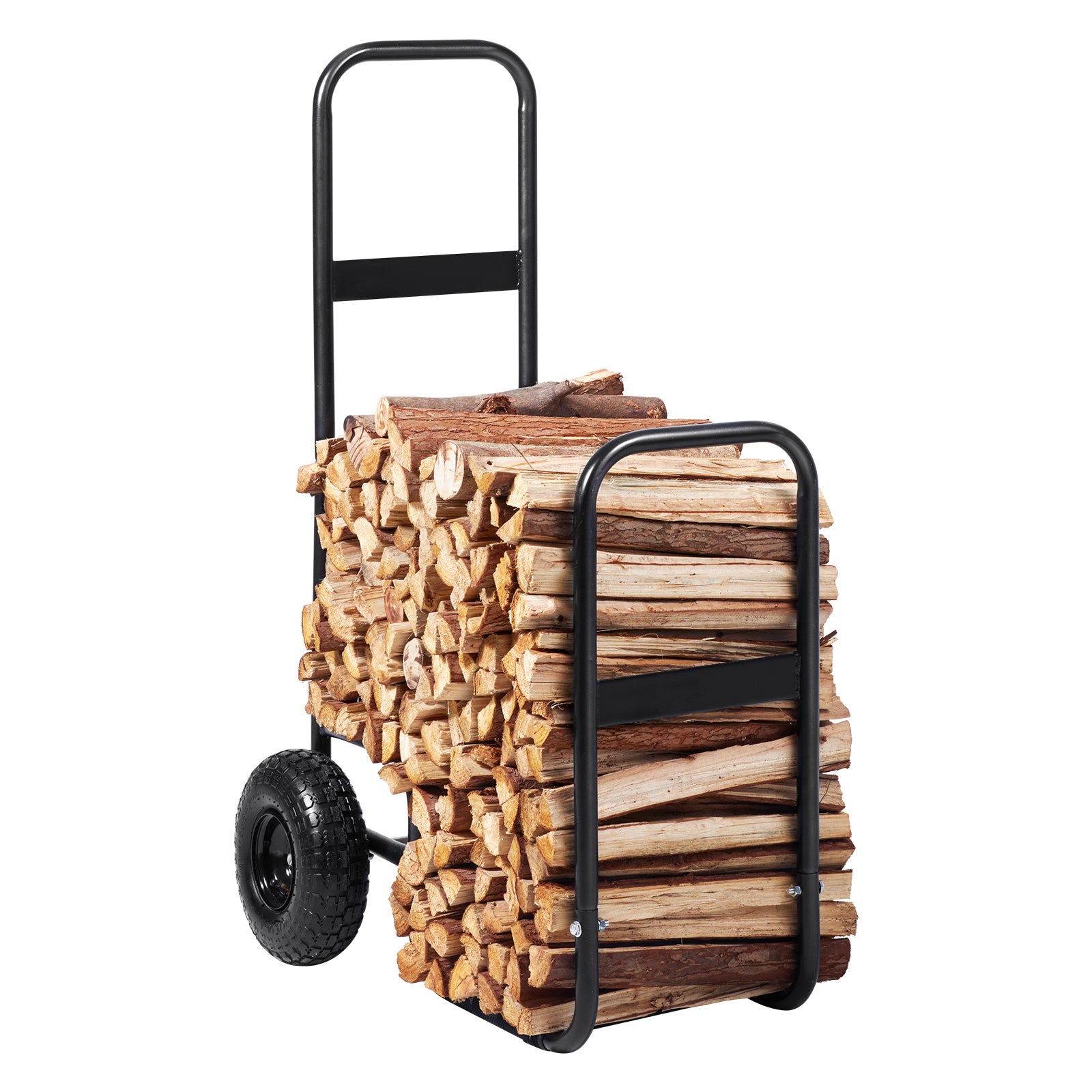 Firewood Log Cart, 250 lbs Load Capacity, Outdoor and Indoor Wood Rack Storage Mover with Pneumatic Rubber Wheels, Heavy Duty Steel Dolly Hauler, Firewood Carrier for Fireplace, Fire Pit, Black image 2