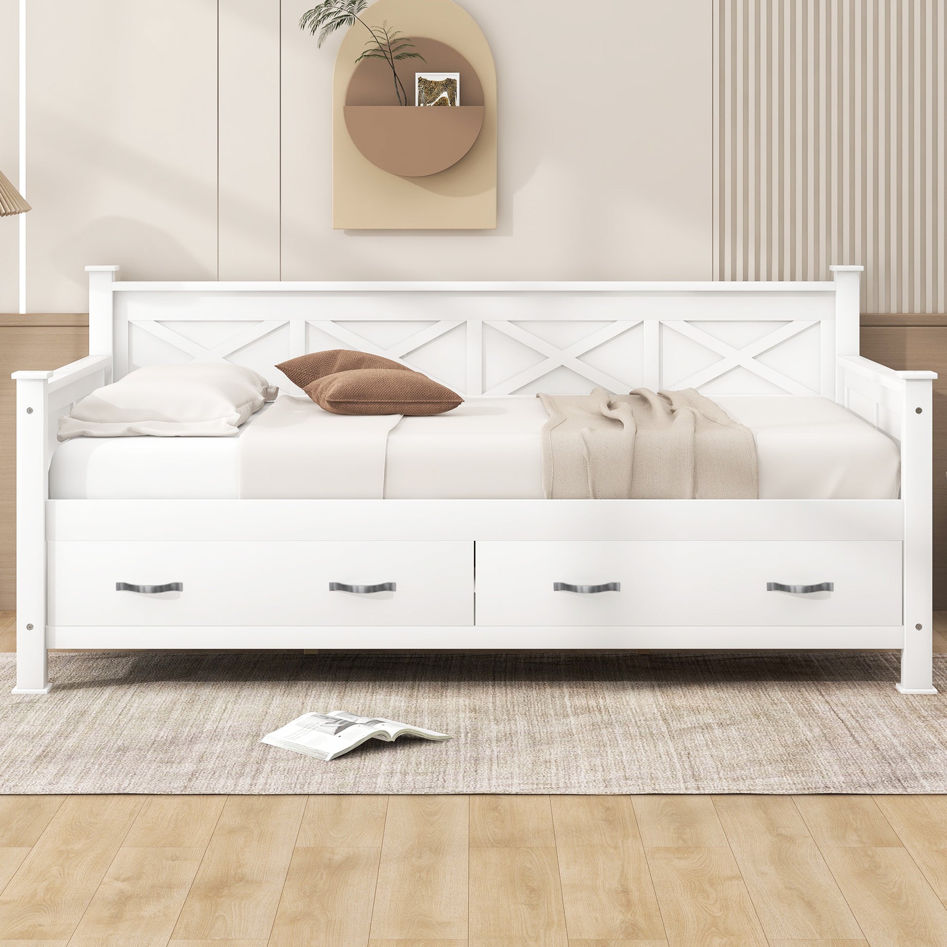 Twin Size Wooden Modern and Rustic Casual Style Daybed, Cream White image 3