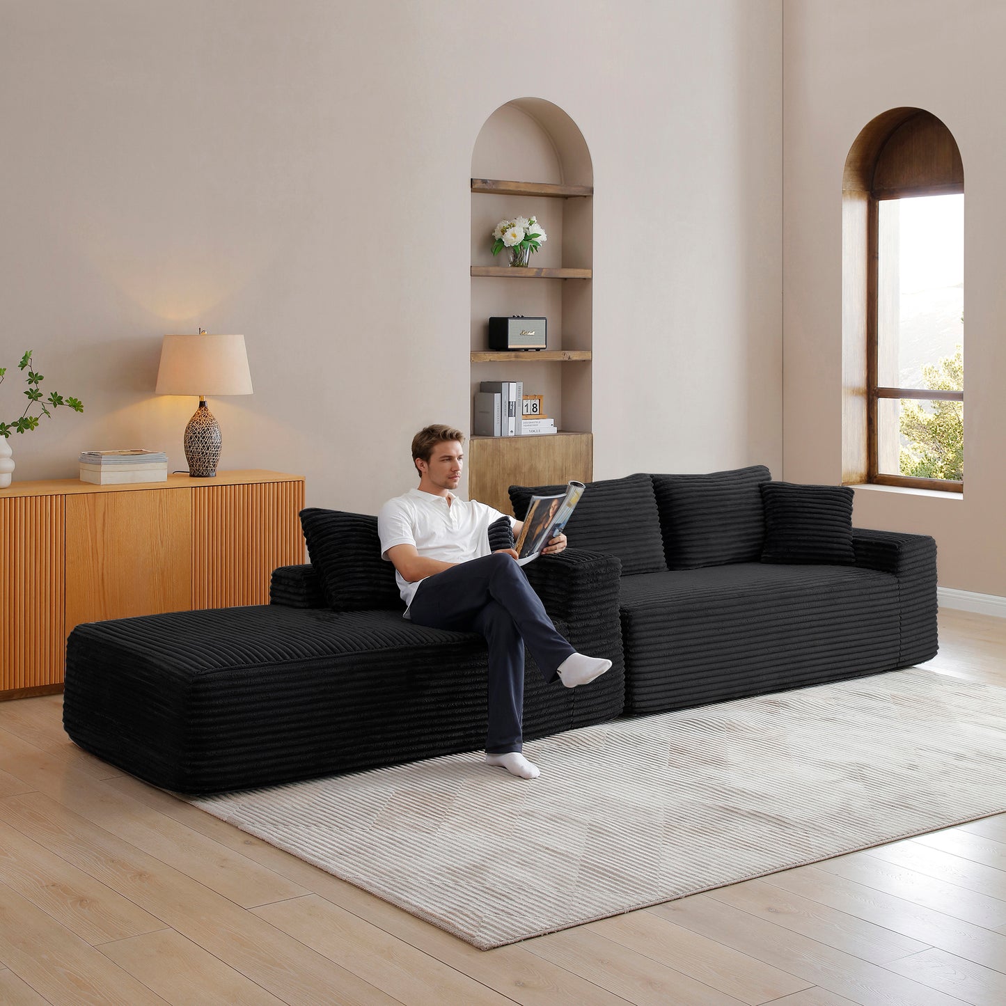 105'' Modular Sectional Sofa, Cloud Sectional Couch with Deep Seat, Modern Modular L-Shape Sofa Couch with Chaise,Upholstered Couches for Living Room Bedroom,No Assembly, (BLACK) image 8