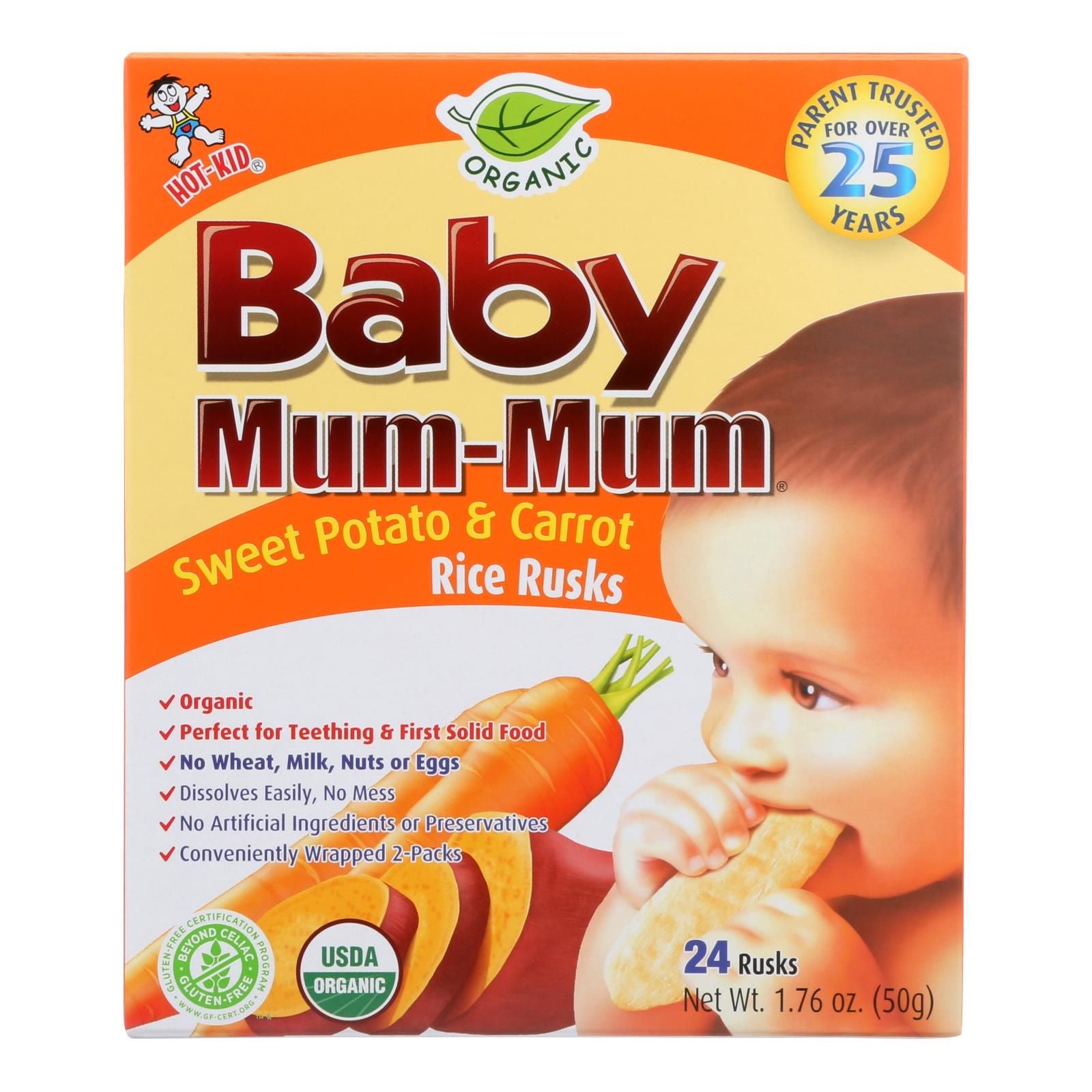Baby Mum Mum Organic Baby Teeth Rice Rusk Organic Rick Snack With Sweet Potato And Carrot Flavor - Case Of 6 - 1.76 Oz image 1