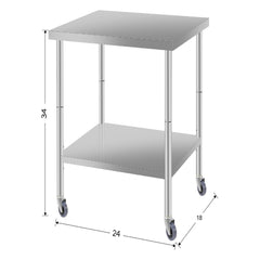 24''*18'' Commercial Work Table for Restaurant and Home Stainless Steel Kitchen Prep Table with Under Shelf and wheels