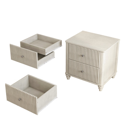 Fluted Nightstand, 21.65" Wide Side Table with 3 Drawers, Mid Century Modern Wood NightStand with Metal Handle, Wooden Bedside End Table for Bedroom, Living Room, Closet, Beige image 8
