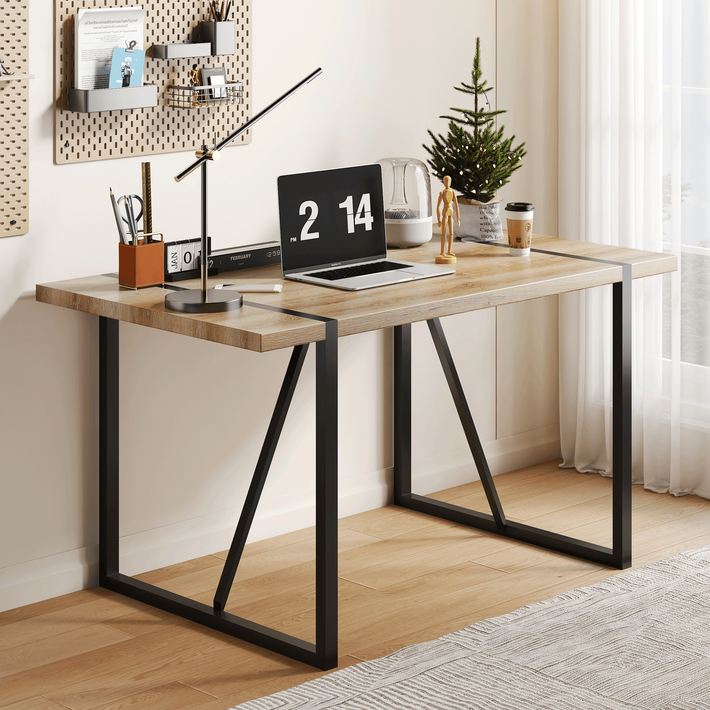 Rustic Industrial Rectangular Wood Dining Table For 4-6 Person, With 1.5" Thick Engineered Wood color Tabletop and Black Metal Legs,Desk For Kitchen Dining Living Room, 55.1" x 31.4"x 29.9"1529W115172 image 4