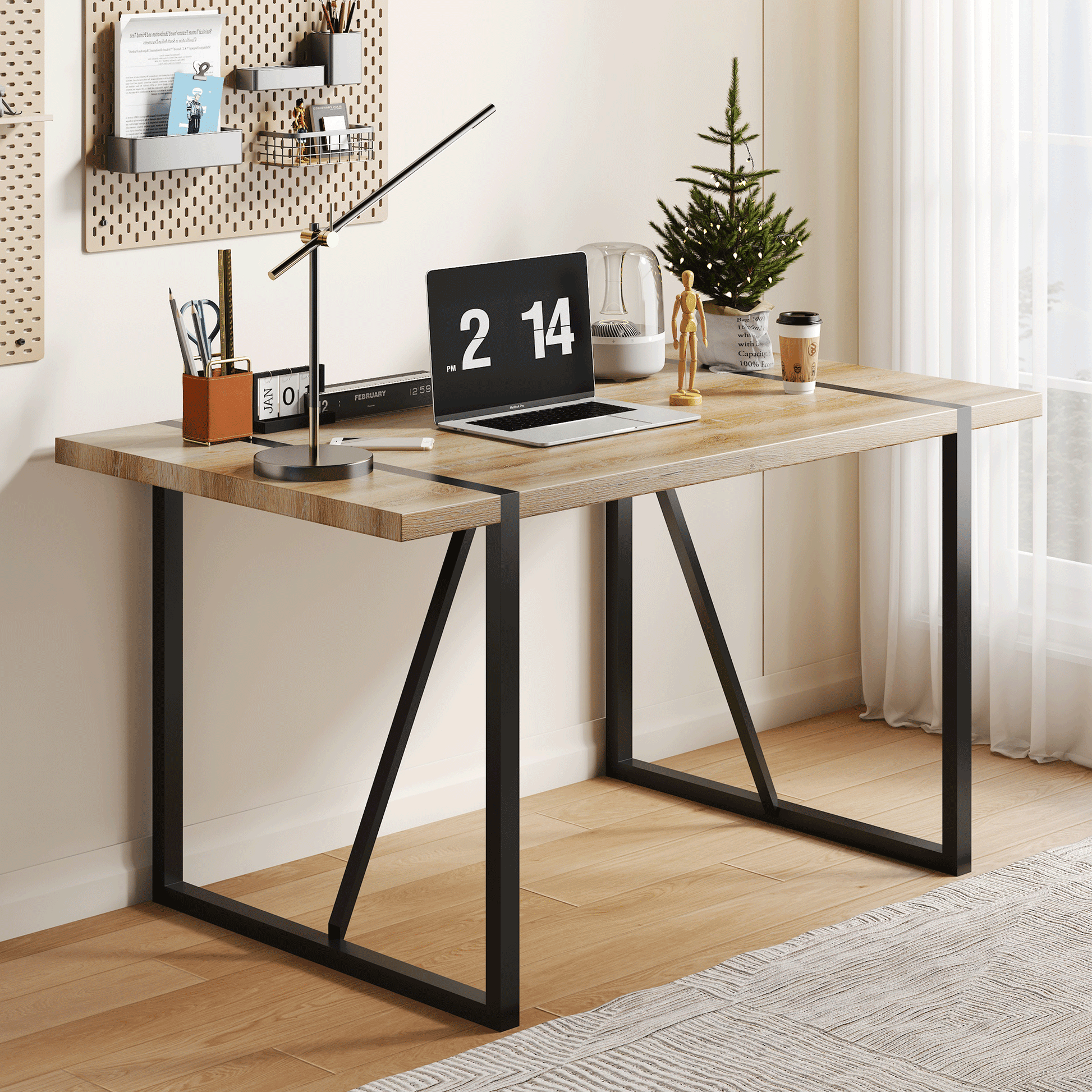 Rustic Industrial Rectangular Wood Dining Table For 4-6 Person, With 1.5" Thick Engineered Wood color Tabletop and Black Metal Legs,Desk For Kitchen Dining Living Room, 55.1" x 31.4"x 29.9"1529W115172 image 4