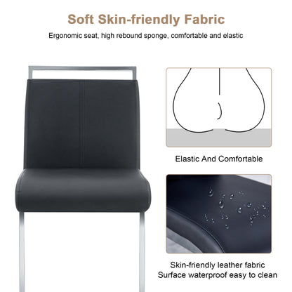 Modern and beautiful bar stool upholstered in PU leather with C-shaped silver metal legs for dining rooms, kitchens, terraces and guest office chairs.(set of 6) (black+PU) image 5
