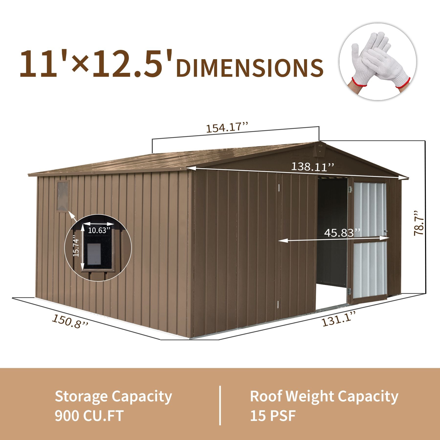 Backyard Storage Shed 11' x 12.5' with Galvanized Steel Frame & Windows, Outdoor Garden Shed Metal Utility Tool Storage  image 7