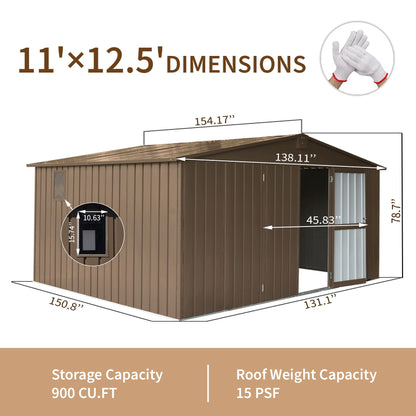 Backyard Storage Shed 11' x 12.5' with Galvanized Steel Frame & Windows, Outdoor Garden Shed Metal Utility Tool Storage  image 7