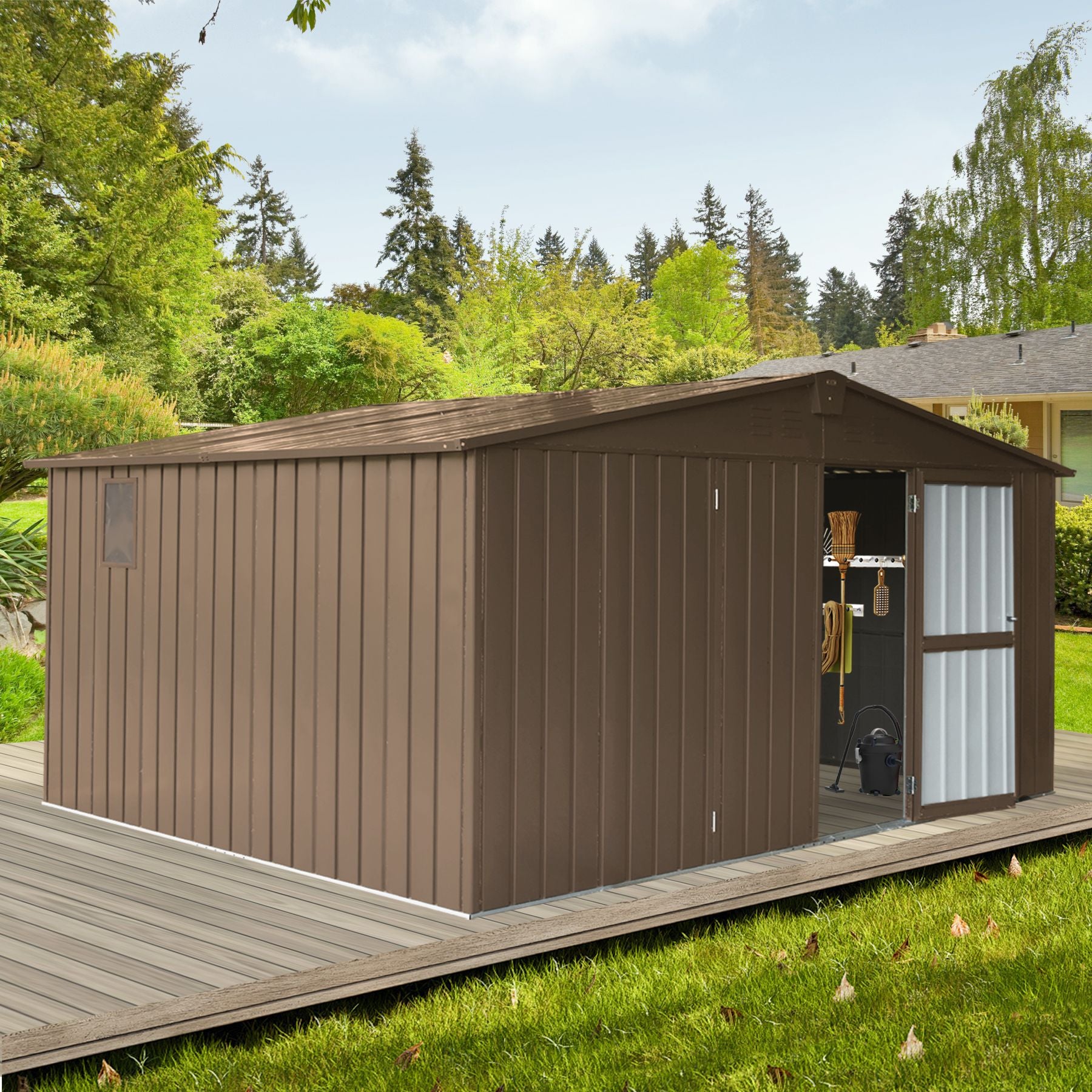 Backyard Storage Shed 11' x 12.5' with Galvanized Steel Frame & Windows, Outdoor Garden Shed Metal Utility Tool Storage  image 2