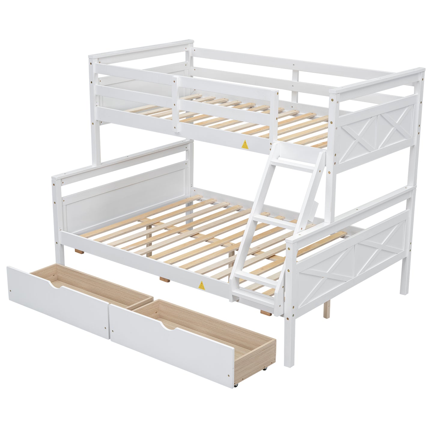Twin over Full Bunk Bed with Ladder, Two Storage Drawers, Safety Guardrail, White image 11