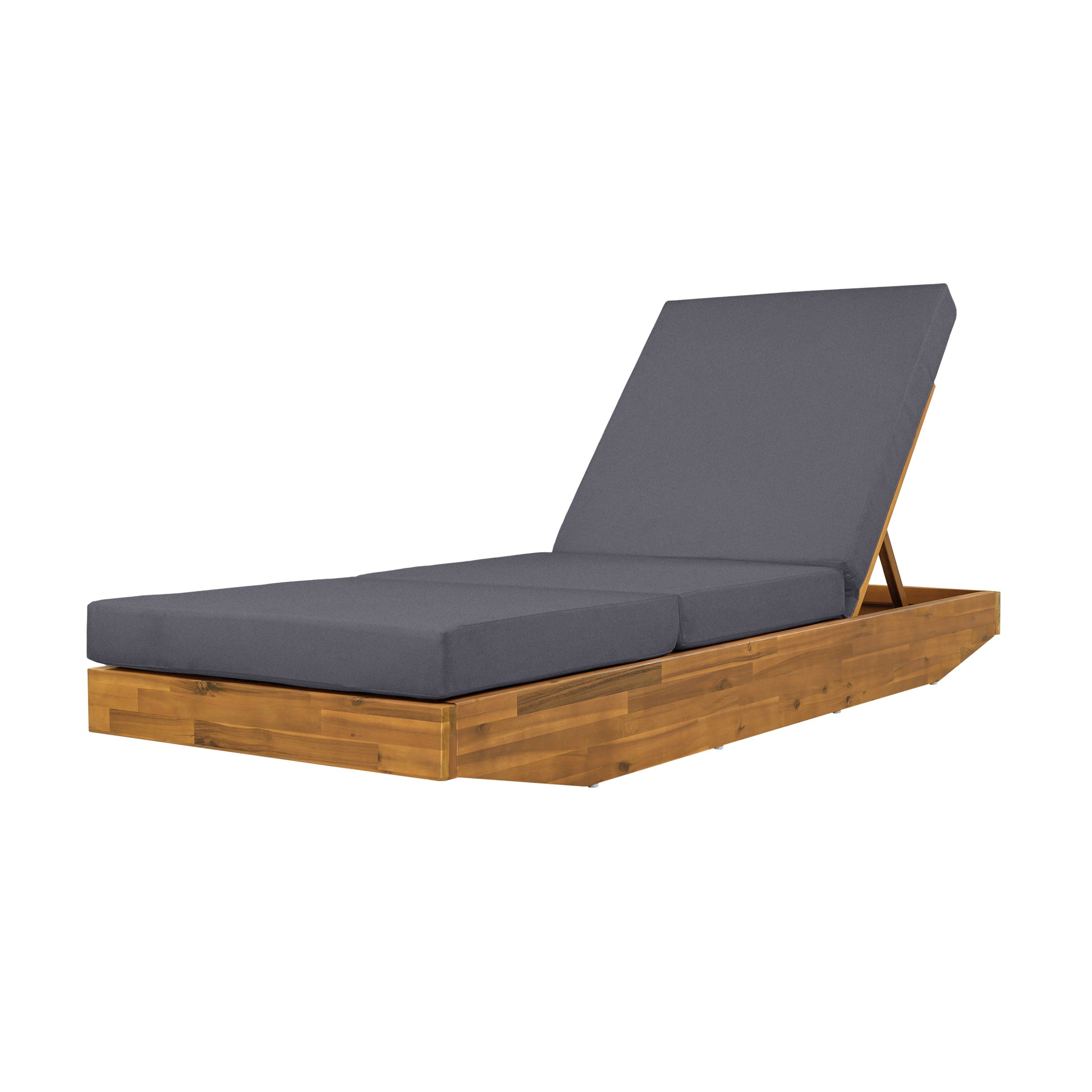 Acacia Wood Chaise Lounge with Cushion - Teak Finish Outdoor Recliner with Dark Grey 3-Fold Water-Repellent Cushion, 300lbs Capacity image 9