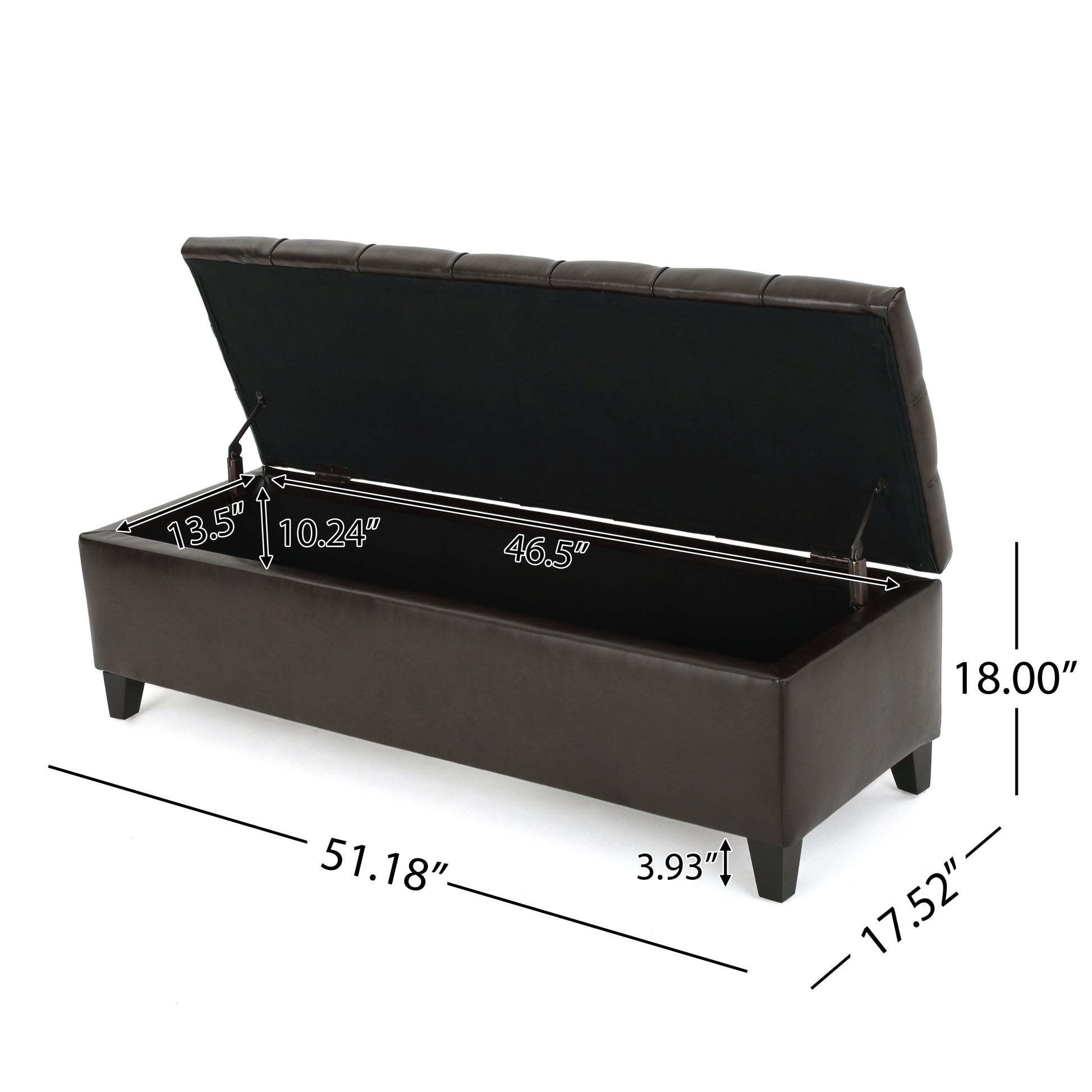 Ottoman Bench with Storage, Dark Brown PU Surface, Rubber Wood Legs, 300 lbs Capacity image 4