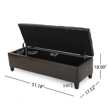 Ottoman Bench with Storage, Dark Brown PU Surface, Rubber Wood Legs, 300 lbs Capacity image 4