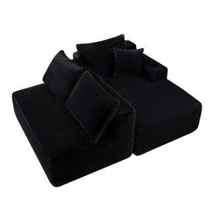 96" Cloud Sectional Couch with L-Shape Chaise,Modern Modular Sofa with Deep Seat, Upholstered Couches for Living Room Bedroom,No Assembly Required and Cup holde, (Plush Fabric),Black image 6