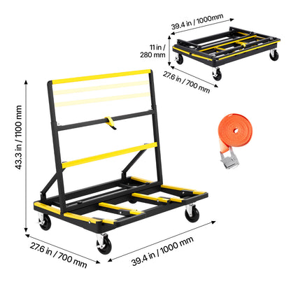 Drywall Cart Dolly, 1800 lbs Load Capacity, Steel Panel Dolly with 4 Swivel Casters & Expandable Deck, Foldable Panel Truck Cart with Tie-Down Strap for Handling Plywood, Plasterboard, Glass image 7