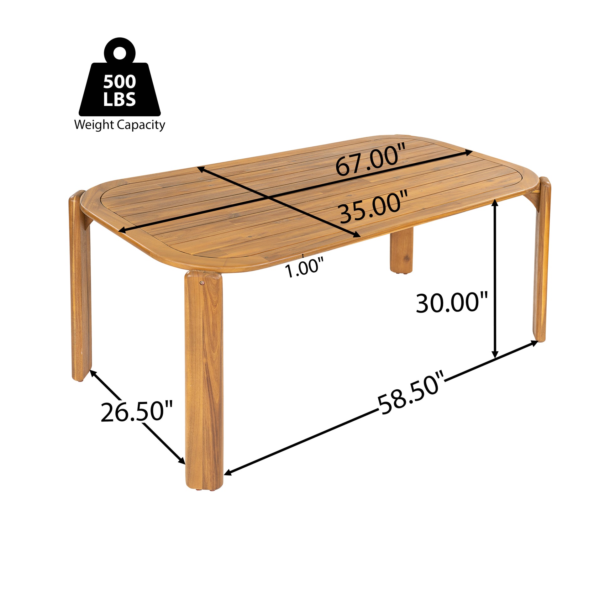 Kaja Outdoor Acacia Wood Dining Table, Teak Finish with Slat Design image 7