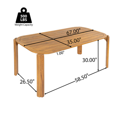 Kaja Outdoor Acacia Wood Dining Table, Teak Finish with Slat Design image 7