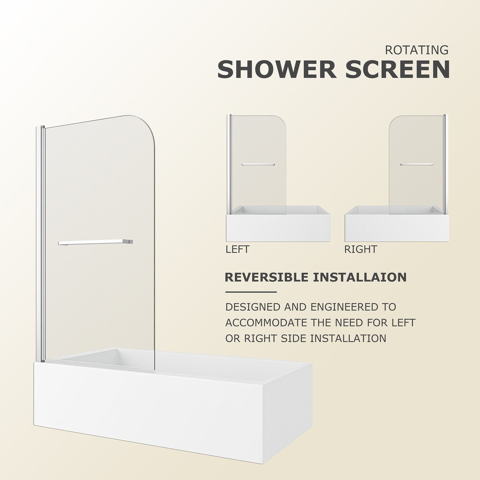 31"-32" W x 55" H Brushed Nickel Flexible 180° Pivot Shower Door Reversible Installation Frameless Bathtub Screen,1/4"(6MM) Tempered Glass With Nano Easy Cleaning And Stick Explosion-proof Membrance image 3